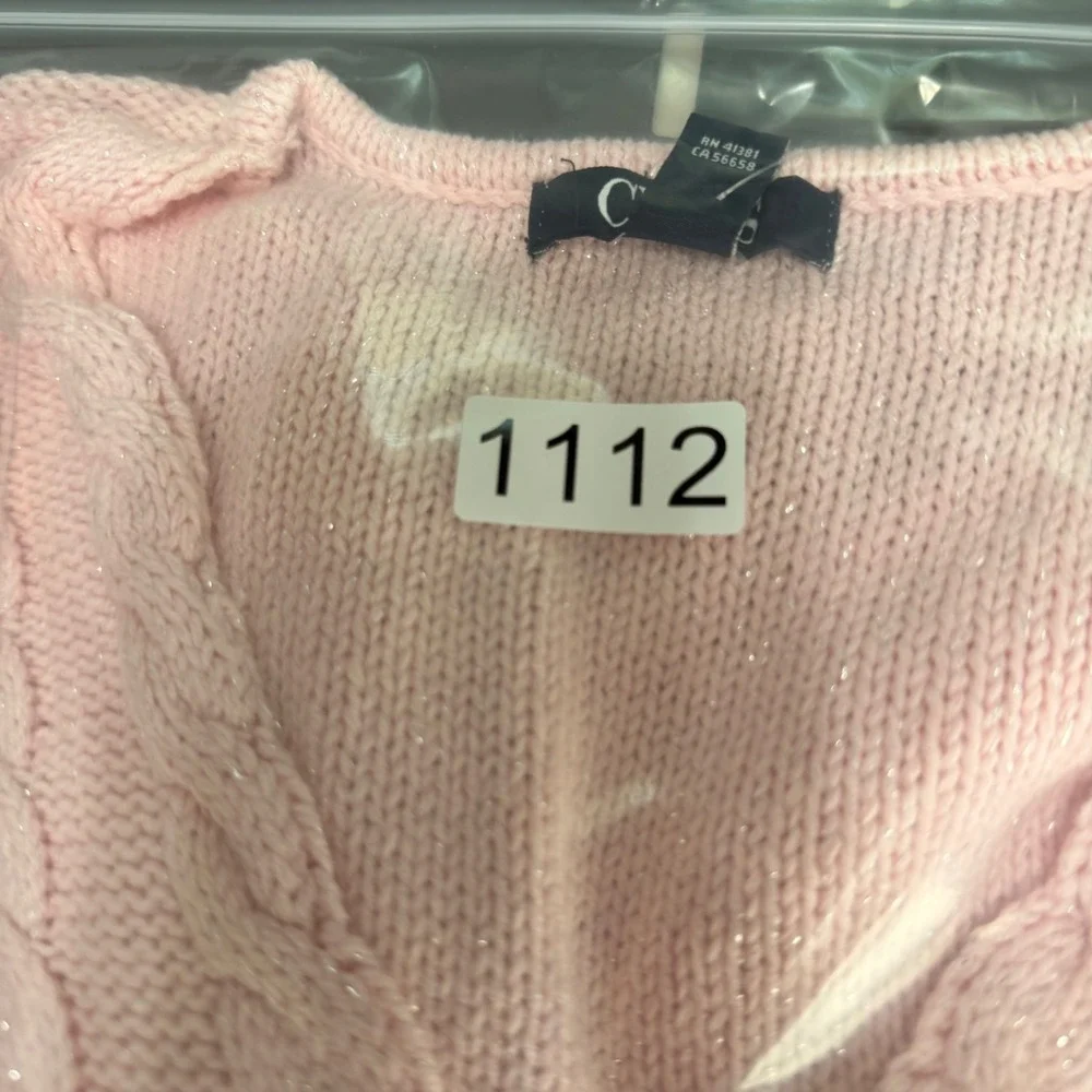 Chaps Sweater Womens L Pink Cable Knit V-Neck Metallic Shimmer Long Sleeve NEW